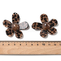 不透明なヒョウ柄セルロースアセテート（樹脂）ペンダント  花のチャーム  ブラック  49x46x10mm  穴：1.5mm&nbsp;LS-FIND-C088-02B