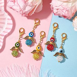天使のガラスシードビーズペンダント装飾  バッグ飾り用の合金製ロブスター クロー クラスプ チャーム  ミックスカラー  48mm&nbsp;HJEW-MZ00085