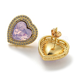 Cubic Zirconia Heart Stud Earrings&nbsp;EJEW-K263-01G-01
