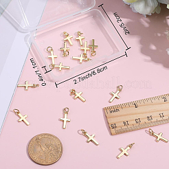 真鍮チャーム  丸カン付き  クロス  18KGP本金メッキ  15x8x1.5mm  穴：3.5mm  10個/セット&nbsp;KK-CN0003-33B