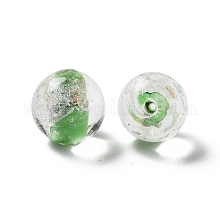 手作りランプワークビーズ  金銀箔付き  オーバル  春の緑  11.5~12x11~11.5mm  穴：1.8~2mm&nbsp;LAMP-H065-01F