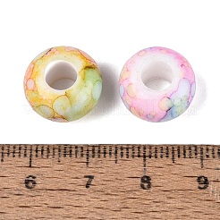 プリントされた不透明アクリルヨーロピアンビーズ  大穴ビーズ  ロンデル  焼き付け塗料  ミックスカラー  14x8mm  穴：5.5mm  約540個/500g&nbsp;OACR-Q200-34
