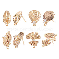 8Pcs 4 Styles Brass with Clear Cubic Zirconia Stud Earring Findings&nbsp;KK-TA0002-61