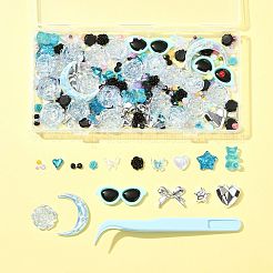 ABSプラスチック製模造真珠、合金、アクリル、樹脂製カボションパーツキット  PPプラスチックピンセットを含む  ブルー  2.5~33x2.5~40x1.25~7.5mm&nbsp;DIY-FS0009-78