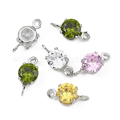 SHEGRACE Brass Pave Cubic Zirconia Flat Round Connector Charms&nbsp;XGRQ2O494-435P