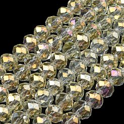 電気メッキ透明ガラスビーズ連売り  フル虹メッキ  多面カット  ロンデル  透明  6x5mm  穴：1mm  約85~88個/連  16.1~16.5インチ（41~42cm）&nbsp;EGLA-A034-T6mm-T16