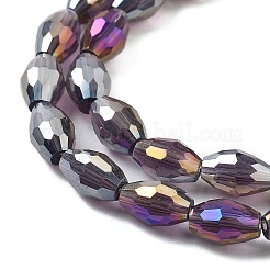透明電気メッキガラスビーズ連売り  多面カット  オーバル  暗い蘭  8.5x5.5mm  穴：1.2mm  約68~70個/連  20.07~20.86インチ（51~53cm）&nbsp;EGLA-A037-T6x8mm-B14