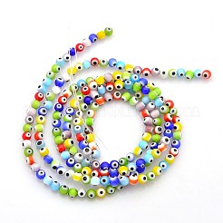 Handmade Evil Eye Lampwork Round Bead Strands&nbsp;LAMP-J031-4mm-M