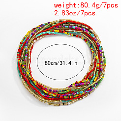 7Pcs 7 Colors Boho Glass Seed Beaded Waist Chains for Women&nbsp;WGEA542-01