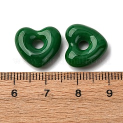 手作りランプワークビーズ  大穴ビーズ  ハート  濃い緑  14x15x5mm  穴：4mm&nbsp;LAMP-S069-04L
