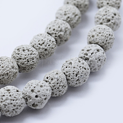 天然溶岩岩ビーズ連売り  ラウンド  グレー  8~9mm  穴：1mm  約50個/連  15.1インチ（38.5cm）&nbsp;G-P349-01-8mm