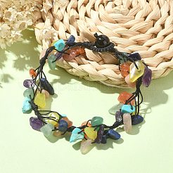 Natural & Synthetic Mixed Gemstone Chips Braided Bead Bracelet with Nylon Threads&nbsp;BJEW-TA00344