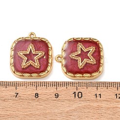 304ステンレススチールエナメルペンダント  四角と星のチャーム  ゴールドカラー  ファイヤーブリック  25x22x4mm  穴：1.4mm&nbsp;STAS-F352-08G-02