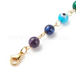 7 Chakra Gemstone Round & Handmade Lampword Evil Eye Beaded Pendant Decoration&nbsp;HJEW-JM00795