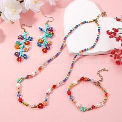 Natural Pearl & Glass Seed Beaded Necklace & Bracelet & Dangle Earrings&nbsp;SJEW-SW00008