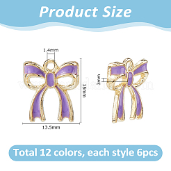 72本12色合金エナメルペンダント  ちょう結びチャーム  ミックスカラー  15x13.5x3mm  穴：1.4mm  6個/カラー&nbsp;ENAM-HS0001-06