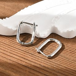 真鍮huggieフープピアス  長持ちメッキ  長方形  プラチナ  16x12x2mm  ピン：0.8mm&nbsp;EJEW-P189-01P