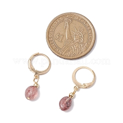 女性用天然ストロベリークォーツビーズフープピアス  ゴールドカラー  28x4~5.5mm&nbsp;EJEW-JE06164