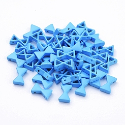 スプレー塗装合金マルチ連リンク  タイル弾性ブレスレット作り用  蝶結び  空色  13x8x3.5mm  穴：1mm&nbsp;PALLOY-G268-K-049