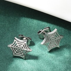 Non-Tarnish 304 Stainless Steel Spider Web Stud Earrings&nbsp;X-EJEW-G294-01P