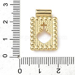 真鍮とプラスチックのパールペンダント  神聖なハートのチャームが付いた長方形  ゴールドカラー  23x14.5x4mm  穴：2mm&nbsp;KK-L269-01G-01