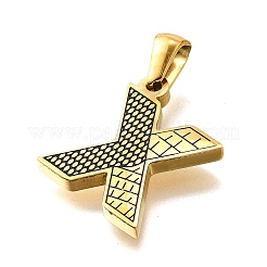 金色の304ステンレススチールペンダント  樹皮模様  文字x  18x15.5x2.5mm  穴：5.5x3mm&nbsp;STAS-K300-01G-X