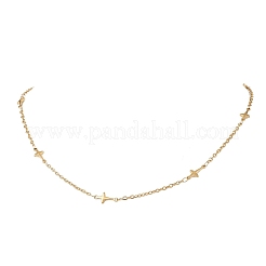 304ステンレススチールクロスチェーンネックレス  ゴールドカラー  17.72インチ（45cm）&nbsp;NJEW-JN05443