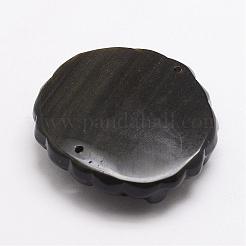 風水ナチュラルゴールデン光沢黒曜石彫刻ペンダント  貔貅  ダークカーキ  40.5x43x12mm  穴：2mm&nbsp;G-A169-036