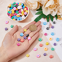 300個10色手作りポリマークレイビーズ  花  ミックスカラー  7~10x7~11x3~5mm  穴：1.6mm  30個/カラー&nbsp;CLAY-DC0001-10