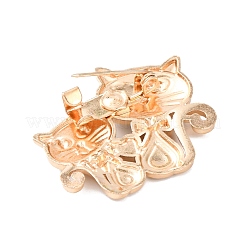 猫エナメルピン  バックパック服用の合金ラインストーンラペルピン  ライトゴールド  ホワイト  25x28mm&nbsp;JEWB-H036-04KCG-01