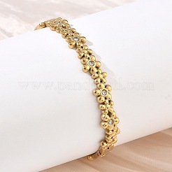 304ステンレススチール製クリスタルラインストーンヒンジ付きカフバングル  花  18KGP本金メッキ  内径：1.97インチ（5cm）x2.36インチ（6cm）&nbsp;SA-CBAB92B-17G