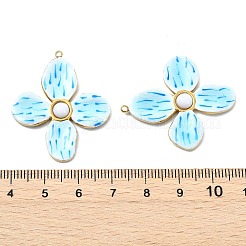 304ステンレススチールエナメルペンダント  花のチャーム  樹脂と  PVD真空メッキ  18KGP本金メッキ  ライトスカイブルー  35.5x30.5x4mm  穴：1.5mm&nbsp;STAS-T076-09G-03
