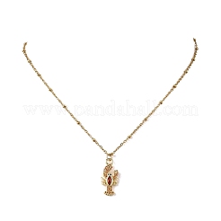 Lobster Brass Micro Pave Dark Orange Cubic Zirconia Pendant 304 Stainless Steel Satellite Chain Necklaces for Women&nbsp;NJEW-JN06207