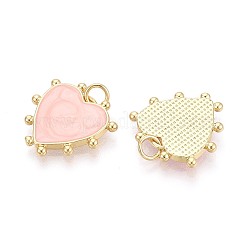 真鍮とエナメルのペンダント  ハートチャーム  16KGP本金メッキ  ミスティローズ  18x18x2.5mm  穴：3mm  丸カン：5x0.8ミリ  内径：3mm&nbsp;KK-T080-65C