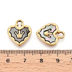 304 Stainless Steel Pave Natural Black Lip Shell Crown Heart Pendants&nbsp;STAS-N110-22B-G