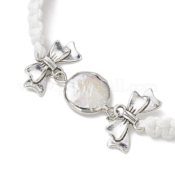 Flat Round Natural Pearl & Polyester Cord Braided Bracelets&nbsp;BJEW-JB10422