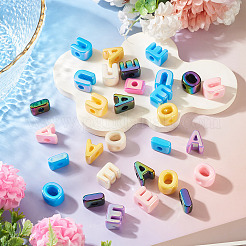 30 個 5 スタイル UV メッキ不透明アクリルビーズ  虹色の  文字 aeiou  ミックスカラー  21.5x12.5~17.5x13~14mm  穴：6mm  6個/スタイル&nbsp;SACR-TA0001-63