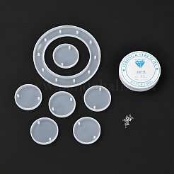 DIYフラットラウンドウィンドチャイム作成キット  シリコンモールド入り  アルミチューブ  アクリルビーズ、水晶の線  ホワイト  59個/セット&nbsp;DIY-P028-21