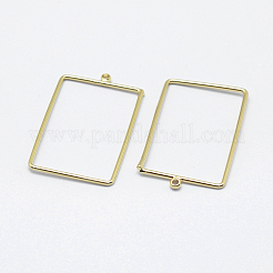 真鍮チャーム  長持ちメッキ  18KGP本金メッキ  ニッケルフリー  開いている矩形  26x16x1mm  穴：1mm&nbsp;KK-F727-26G-NF