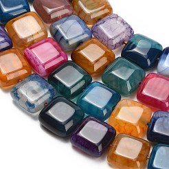 天然石ドラゴンアゲート瑪瑙ビーズ連売り  染め＆加熱  正方形  ミックスカラー  13~14.5x13~14.5x6~8mm  穴：1~1.4mm  約30個/連  16.26''（41.3センチメートル）&nbsp;GG-L001-K01-01F