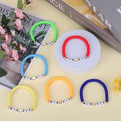 6個6スタイルポリマークレイヘイシサーファーストレッチブレスレットセット  姉妹の友人のためのワードアクリル積み重ね可能なプレッピーブレスレット  ミックスカラー  内径：2インチ（5cm）  1個/スタイル&nbsp;BJEW-SW00120