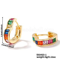 真鍮ハートフープピアス  キュービックジルコニア付き  ゴールドカラー  カラフル  15x4mm&nbsp;JW2174-1