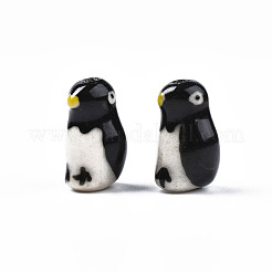 手作りの磁器セラミックビーズ連売り  手描き  ファミーユスタイルバラ  ペンギン  ブラック  16~18x9~11x10~11mm  穴：1.4mm  約18個/連  12.2インチ（31cm）&nbsp;PORC-S502-023A