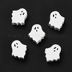 ハロウィーン スプレー塗装ウッド ビーズ  ゴースト  ホワイト  24.5x21x8mm  穴：3x2.5mm&nbsp;X-WOOD-C002-01