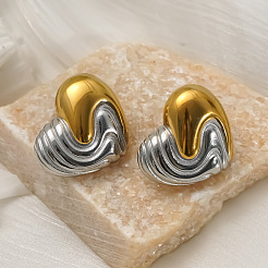 Two Tone 304 Stainless Steel Stud Earrings for Women&nbsp;WGF242D-01