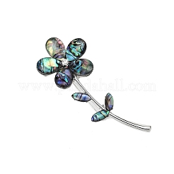 アワビ貝の生命の花のブローチ  滑り止めスカーフバックル衣類アクセサリー  銀  59x24mm&nbsp;PW-WG0AE00-01