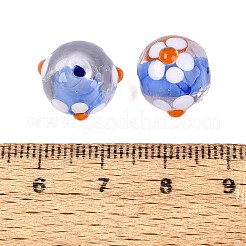 手作りのでこぼこランプワークビーズ  ラウンド＆フラワー  ブルー  12~14.5mm  穴：1.2~1.5mm&nbsp;LAMP-N042-21A-01