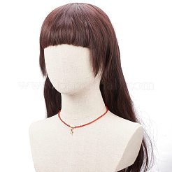 3 スタイル ガラス シード & ブラス ハート ビーズ ネックレス セット 3 個  女性のための合金エナメル ローズ チャーム ネックレス  レッド  14.49インチ（36.8cm）  1個/スタイル&nbsp;NJEW-JN03965
