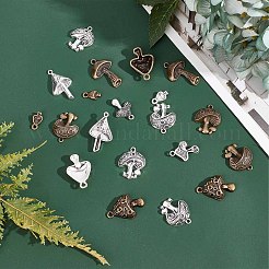 54個9スタイルチベットスタイルアロイペンダント  キノコ  アンティークブロンズ＆アンティークシルバー  13~30x8~19x3~5mm  穴：1.5~2.2mm  6個/スタイル&nbsp;FIND-SC0003-53