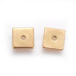 イオンプレーティング（IP）304ステンレススチールスペーサービーズ  正方形  ゴールドカラー  6x6x0.9mm  穴：1.2mm&nbsp;STAS-G193-08A-G